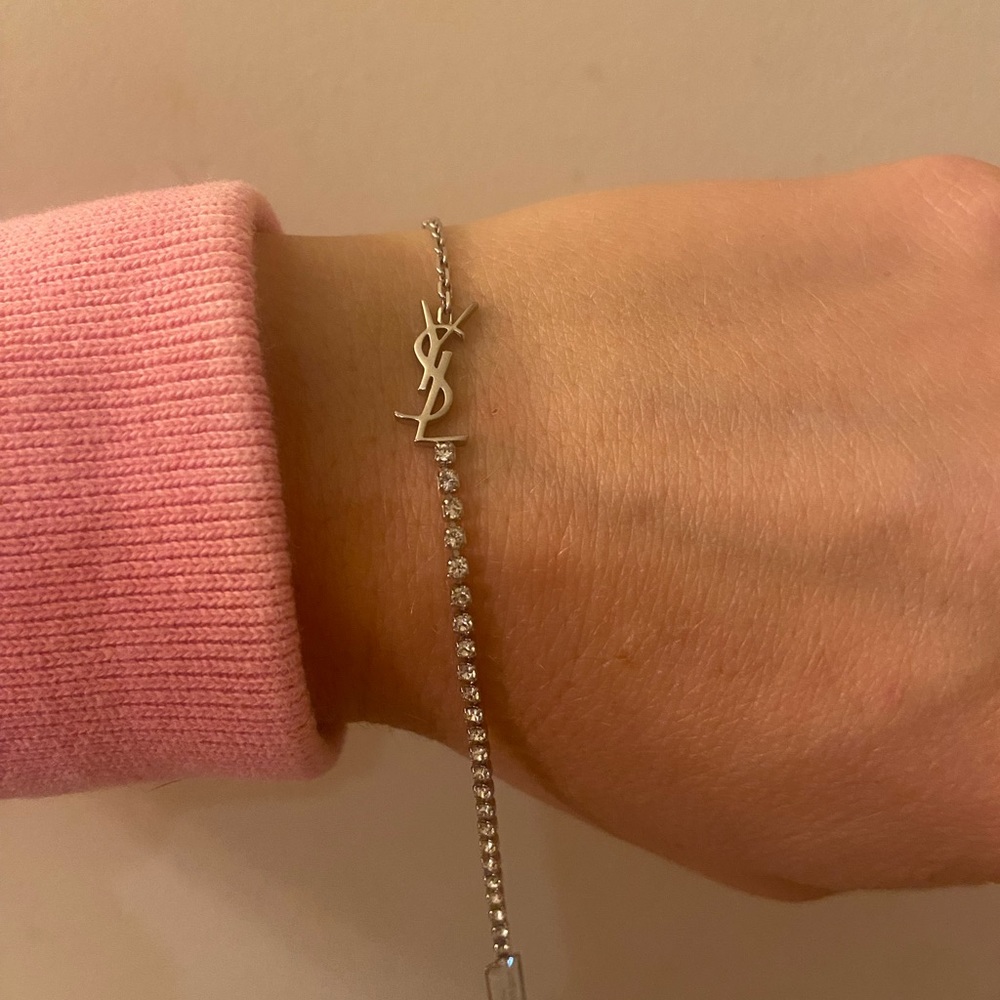 YSL CASSANDRE CHARM BRACELET IN METAL AND RHINESTONE